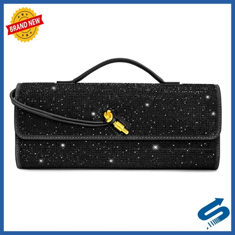 Shiny Rhinestone Evening Clutch with Adjustable Strap, 12x5 Inches